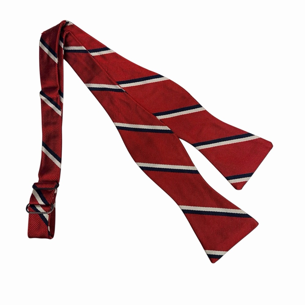 Robert Talbott Mens Bow Tie Striped Red/Navy Blue Silk 2.25" (W) x 36.5" (L) euc